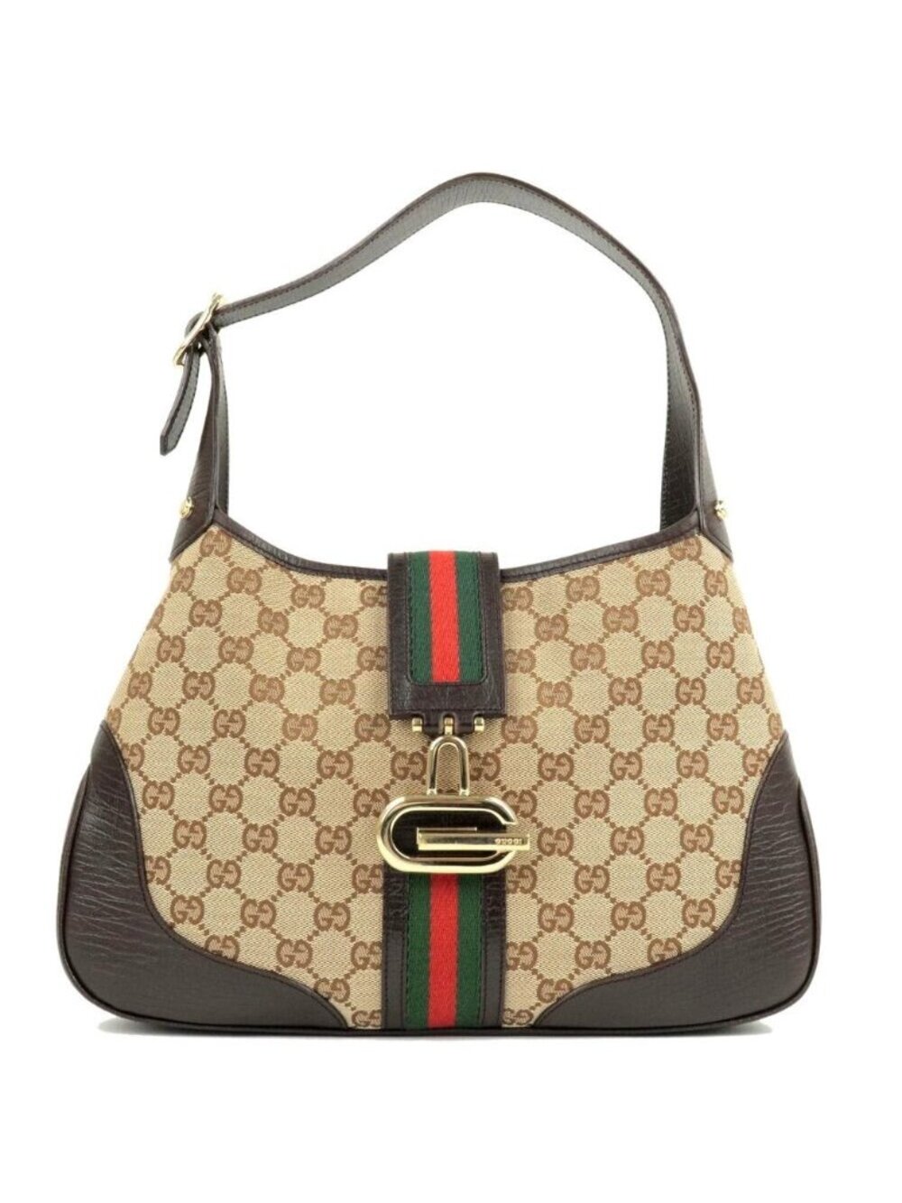 Gucci GG Jackie Sherry Web Canvas Shoulder Bag Charm Ophidia